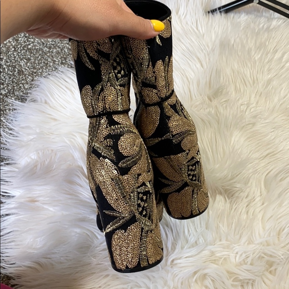 Steve Madden black and gold heeled glitter booties - Picture 4 of 6